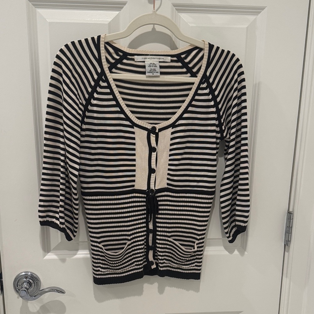 Diane Von Furstenberg Black and Cream Striped Cardigan (fits like an XS/small)